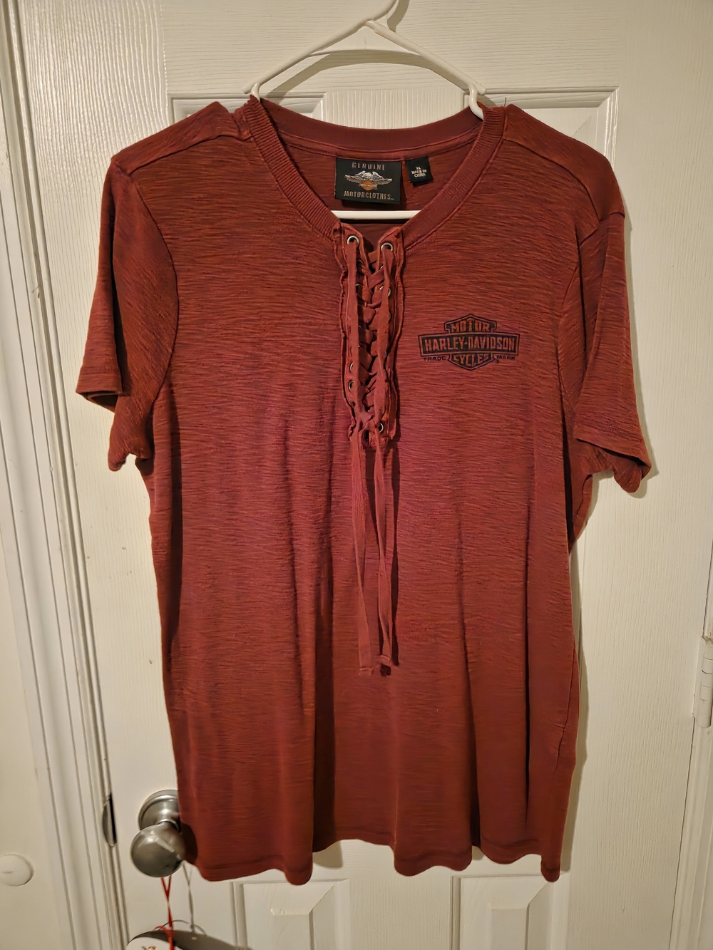 Harley-Davidson Women's Lace-Up Short Sleeve Tee in Rust